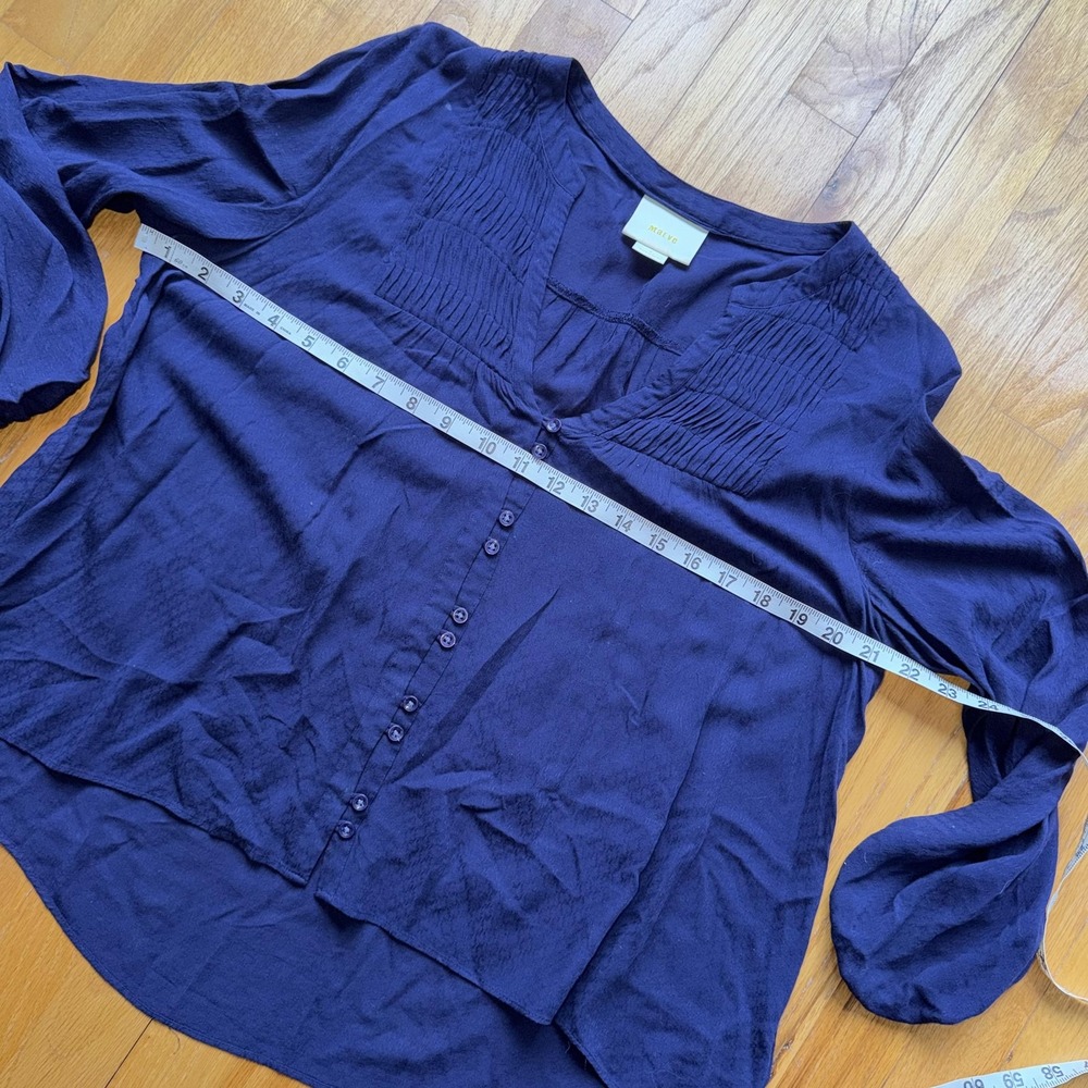 Maeve Anthropologie Blouse 8 Navy Blue V Neck Button Tunic Long Sleeve Top Boho - Picture 8 of 9
